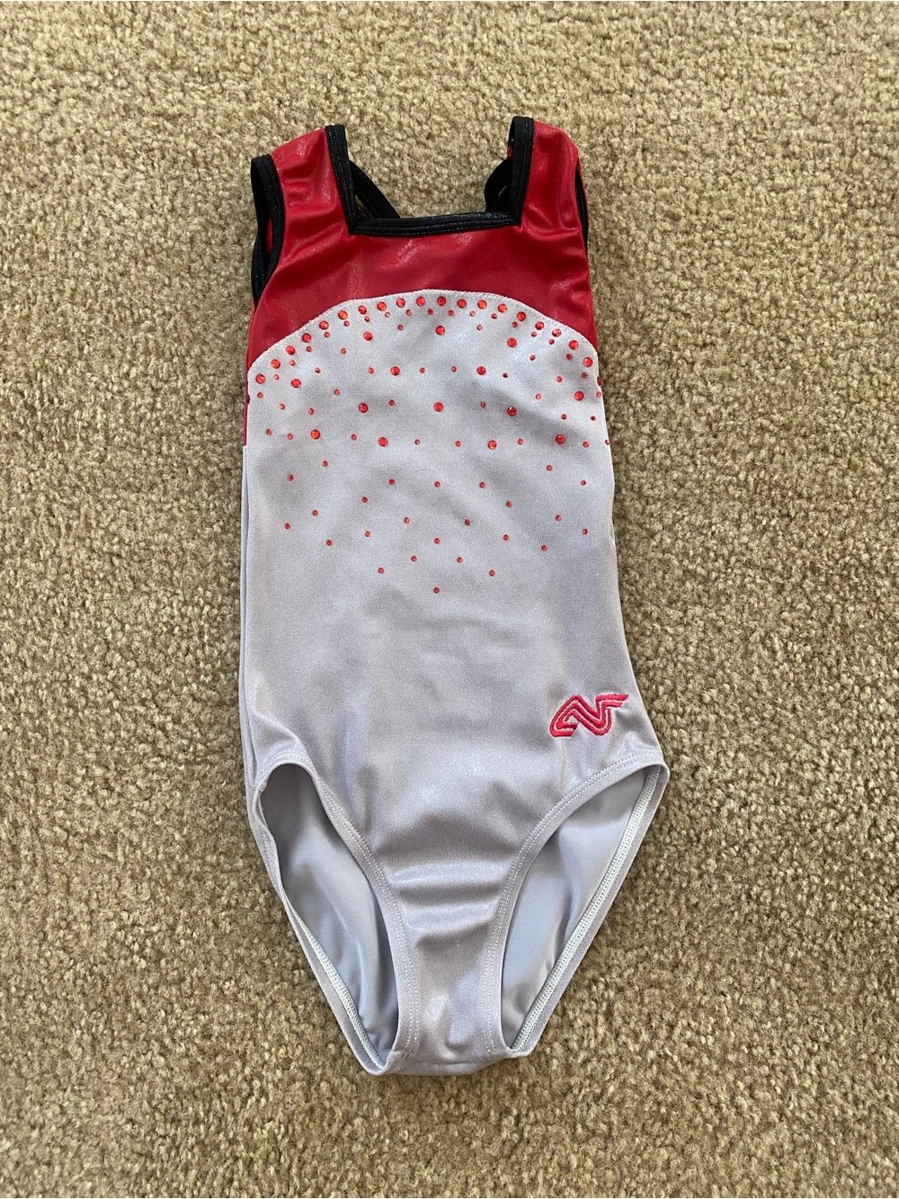 Alpha Factor Girls Gymnastics Leotard Red Silver Rhinestone